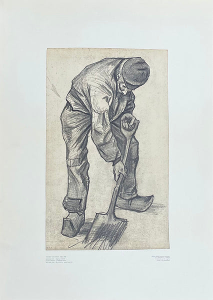 Vincent van Gogh exhibition poster - Digging peasant - farmer - museum artist - art print - offset lithograph - 1970s