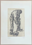 Vincent van Gogh exhibition poster - Digging peasant - farmer - museum artist - art print - offset lithograph - 1970s