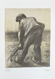 Vincent van Gogh exhibition poster - Digging peasant - farmer - museum print - offset lithograph - 1970s