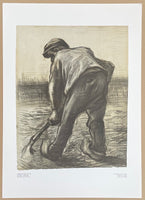 Vincent van Gogh exhibition poster - Digging peasant - farmer - museum print - offset lithograph - 1970s