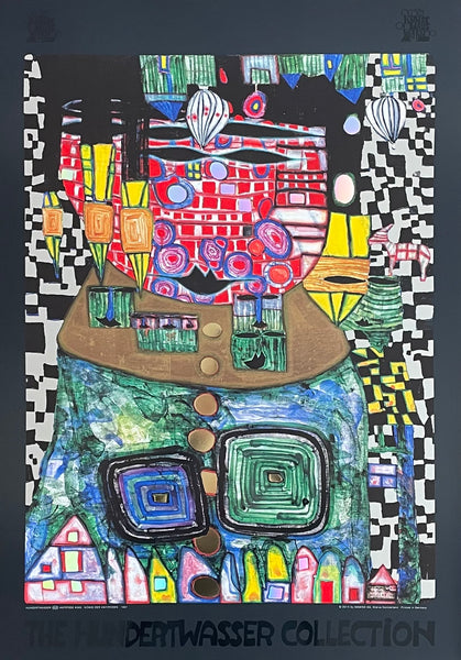 Hundertwasser exhibition poster - Antipode King - museum artist - art print - black