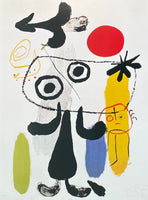 Joan Miro exhibition poster - Figure in front of red sun - museum artist - art print - surrealism - offset litho - 1998