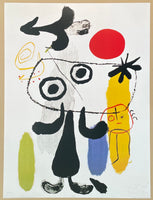 Joan Miro exhibition poster - Figure in front of red sun - museum artist - art print - surrealism - offset litho - 1998