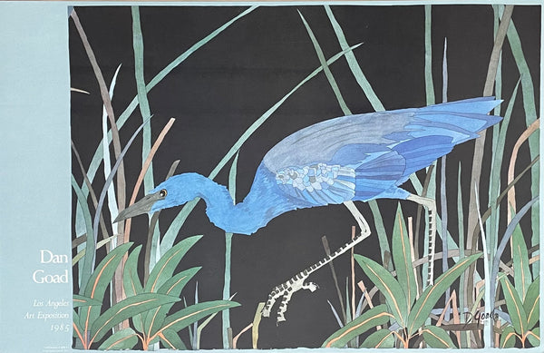 Dan Goad exhibition poster - Blue Heron - Los Angeles Art Exposition - water bird - museum artist - art print - 1985