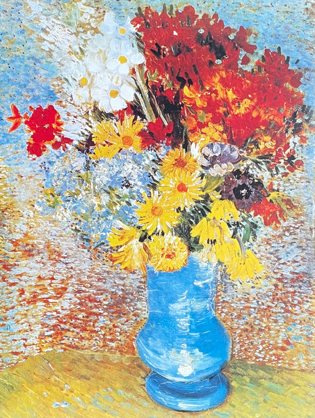 Vincent van Gogh exhibition poster - blue vase with red and yellow flowers - museum artist - art print - offset lithograph - still life