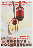 Megeve - Rochebrune exhibition poster - Winter Sport - skiing - ski lift - snow - mountains - tourism - decorative art print - reproduction