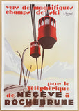 Megeve - Rochebrune exhibition poster - Winter Sport - skiing - ski lift - snow - mountains - tourism - decorative art print - reproduction