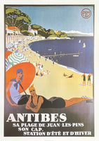 Antibes - Juan les Pins - La Cote d'Azur - France - French Tourism - Travel - Advertisement - art print - exhibition poster - Roger Broders