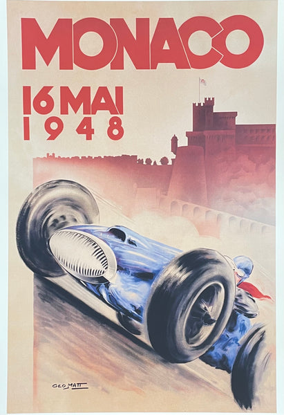 Georges Mattei exhibition poster - Formula 1 - Grand prix - Monaco - 16 May 1948 - car race - art print - high quality reproduction