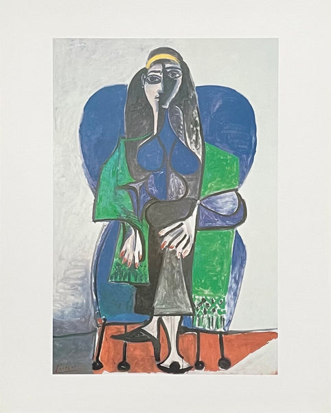 Pablo Picasso exhibition poster - Sitting woman with green scarf - female portrait - museum artist - art print - 1999