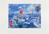 Marc Chagall exhibition poster - View of Paris - summer - blue - love - museum artist - art print