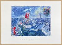 Marc Chagall exhibition poster - View of Paris - summer - blue - love - museum artist - art print