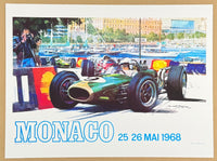 Grand Prix exhibition poster - Formula 1 - Monaco - May 1968 - car race - art print - reproduction