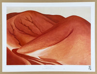 Georgia O'Keeffe exhibition poster - The red hills, grey sky - museum artist - art print - 1983