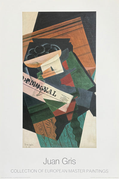 Juan Gris exhibition poster - Nature Morte au Journal - museum artist - vintage art print - Cubism - Spanish Painter - 1986