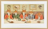 Harry B Neilson exhibition poster - Mr Fox's Hunt Breakfast - British Illustrator - Christmas dinner - art print