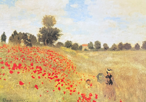 Claude Monet exhibition poster - Field of poppies - impressionist - green - red - romantic - museum artist - art print