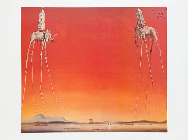 Salvador Dali exhibition poster - The elephants - museum artist - art print - surrealist - red