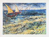 Vincent van Gogh exhibition poster - Seascape at Saintes-Maries (view of Mediterranean) - museum artist - art print - offset lithograph