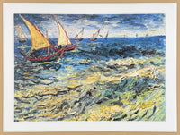 Vincent van Gogh exhibition poster - Seascape at Saintes-Maries (view of Mediterranean) - museum artist - art print - offset lithograph