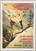 Winter Sports in France - exhibition poster - Chamonix Mont Blanc - sports d'hiver - skiing - snow - tourism - decorative art print