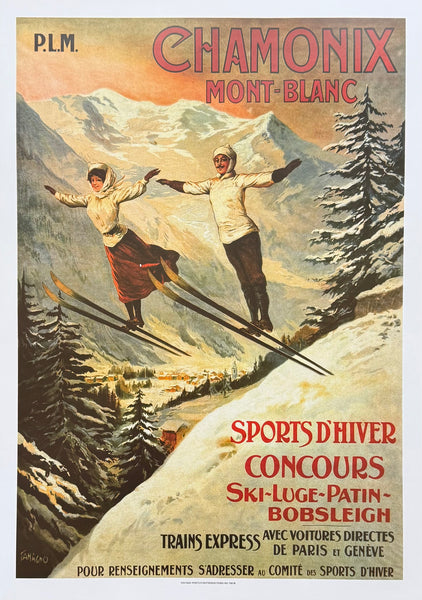 Winter Sports in France - exhibition poster - Chamonix Mont Blanc - sports d'hiver - skiing - snow - tourism - decorative art print