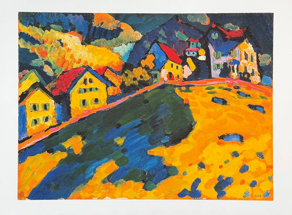 Kandinsky exhibition poster - Houses on a hill - museum artist - art print - cubism - landscape - yellow
