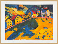 Kandinsky exhibition poster - Houses on a hill - museum artist - art print - cubism - landscape - yellow