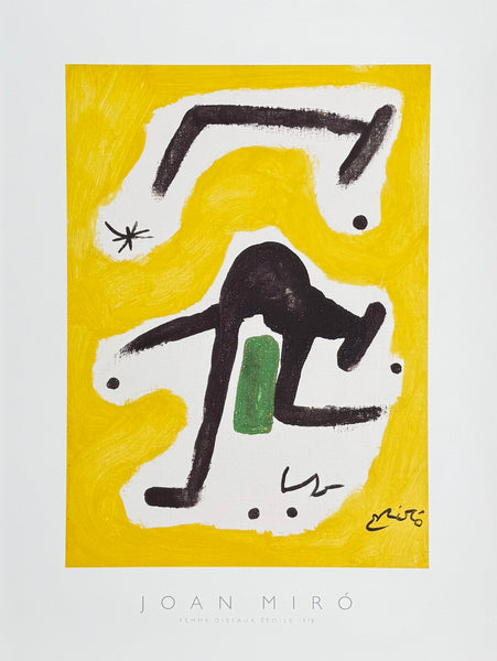 Joan Miro exhibition poster - Femme Oiseaux Etoile - museum artist - art print - yellow - surrealism