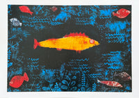 Paul Klee exhibition poster - The Golden Fish - blue - gold - museum artist - art print