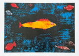 Paul Klee exhibition poster - The Golden Fish - blue - gold - museum artist - art print