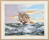 Montague Dawson exhibition poster - Dawn Chase - British maritime painter - sailing ship - art print - offset litho