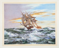 Montague Dawson exhibition poster - Dawn Chase - British maritime painter - sailing ship - art print - offset litho