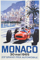 Grand Prix exhibition poster - Formula 1 - Monaco - car race - offset lithograph - reproduction - very decorative - art print