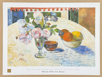 Paul Gauguin exhibition poster - Flowers and a bowl of fruit on a table - still life - museum artist - art print