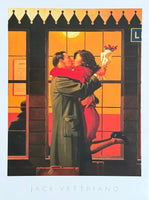 Jack Vettriano exhibition poster - Back where you belong - kiss - love - red dress - museum art print - 1996