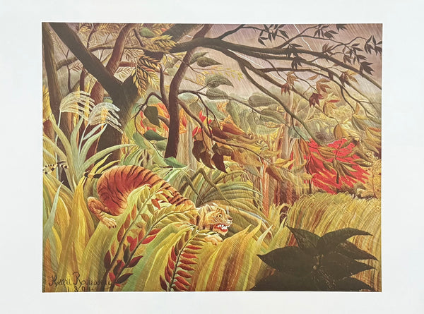 Henri Rousseau exhibition poster - Tropical storm with tiger - The Jungle - impressionist - nature - green - museum artist - art print
