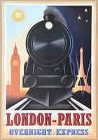 Steve Forney exhibition poster - London Paris Overnight Express - steam train - travel tourism - art print - 2003