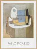 Pablo Picasso exhibition poster - Guitar, Bottle and Fruit bowl - still life - grey - earth colors - museum artist - art print