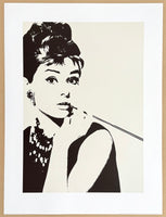 Audrey Hepburn exhibition poster - smoking - portrait - black white photography - art print - Hollywood - movie star - celebrity