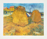 Vincent van Gogh exhibition poster - Haystacks in Provence - museum artist - vintage art print - offset lithograph - 1970s