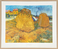 Vincent van Gogh exhibition poster - Haystacks in Provence - museum artist - vintage art print - offset lithograph - 1970s