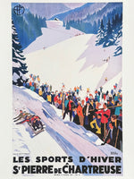 Winter Sports in France - exhibition poster - St Pierre de Chartreuse - sports d'hiver - skiing - snow - tourism - art print - Roger Broders