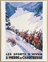 Winter Sports in France - exhibition poster - St Pierre de Chartreuse - sports d'hiver - skiing - snow - tourism - art print - Roger Broders