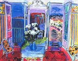 Raoul Dufy exhibition poster - Interior with open windows - still life - blue - museum artist - art print - excellent condition