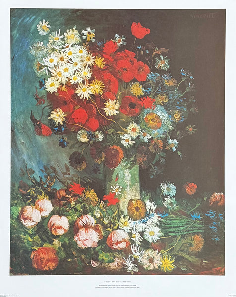 Vincent van Gogh exhibition poster - Still life with flowers - museum artist - art print - offset lithograph - 1970s