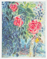 Marc Chagall exhibition poster - Flowers and lovers -  museum artist - art print - blue - still life - 1995