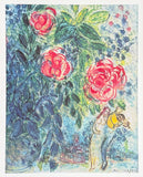 Marc Chagall exhibition poster - Flowers and lovers -  museum artist - art print - blue - still life - 1995