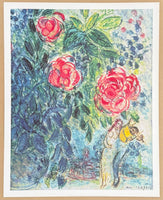 Marc Chagall exhibition poster - Flowers and lovers -  museum artist - art print - blue - still life - 1995
