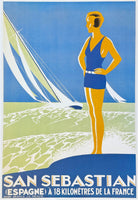 San Sebastian exhibition poster - Beach - Sea - Spain - travel tourism - art print - reproduction